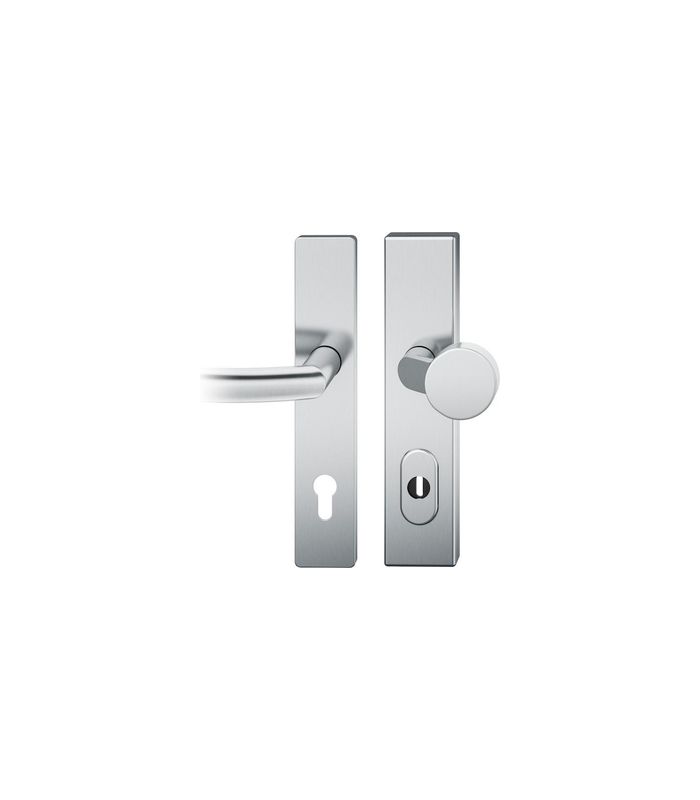FSB Sicherheits-Wechselgarnitur 73 7379, Langschild eckig, 15mm, ES 3, mit Zylinderabdeckung, Profilzylinder gelocht, Entfernung 92mm, Vierkant 10mm, Türstärke 67-69mm, edelstahl fein matt