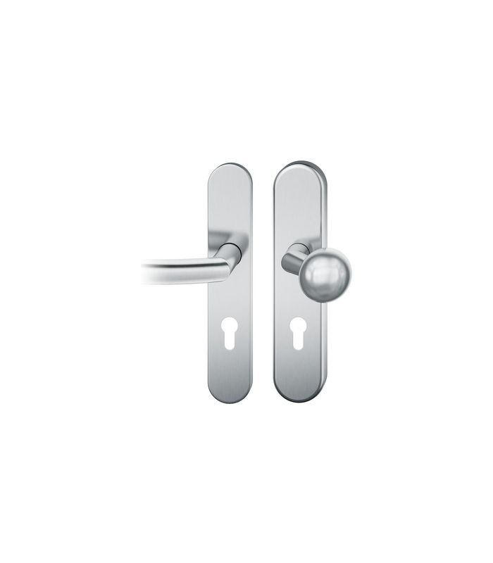 FSB Sicherheits-Wechselgarnitur 73 7578, Langschild oval, 15mm, ES 1, ohne Zylinderabdeckung, Profilzylinder gelocht, Entfernung 72mm, Vierkant 9mm, Türstärke 53-57mm, edelstahl fein matt