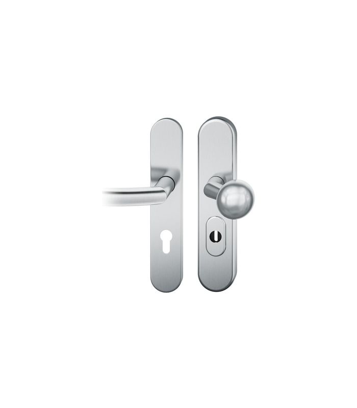 FSB Sicherheits-Wechselgarnitur 73 7578, Langschild oval, 15mm, ES 3, mit Zylinderabdeckung, Profilzylinder gelocht, Entfernung 92mm, Vierkant 9mm, edelstahl fein matt