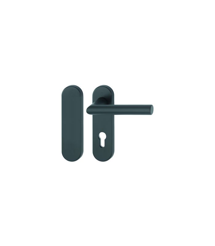 HOPPE Standflügelgarnitur Amsterdam FS-1400/353KH, Kurzschild, oval, Blind, Entfernung 72mm, Vierkant 9mm, Türstärke 40 - 65mm, Befestigungstechnik mit Stütznocken, schwarz matt