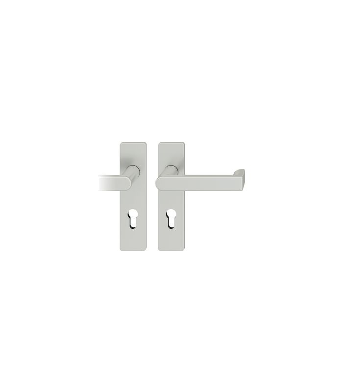 FSB Drückergarnitur 79 1245, Kurzschild, eckig, Profilzylinder gelocht, Entfernung 72mm, Vierkant 9mm, DIN Links, Türstärke 39 - 48mm, Befestigungstechnik mit Stütznocken, silber, naturfarben, eloxiert
