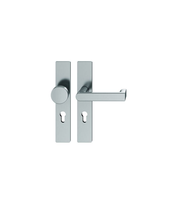FSB Wechselgarnitur 79 1245, Langschild, eckig, Profilzylinder gelocht, Entfernung 72mm, Vierkant 9mm, DIN Rechts, Türstärke 39 - 48mm, mit Stütznocken, edelstahl fein matt
