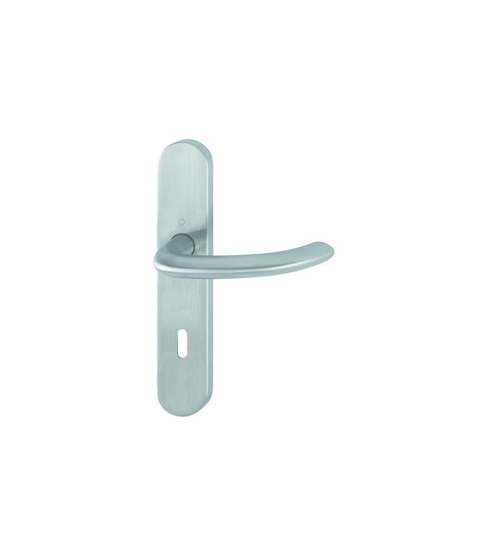 HOPPE Drückergarnitur Marseille E1138/353H, Langschild, oval, Buntbart gelocht, Entfernung 72mm, Vierkant 8mm, Türstärke 40 - 45mm, Befestigungstechnik mit Stütznocken, grau, edelstahl matt