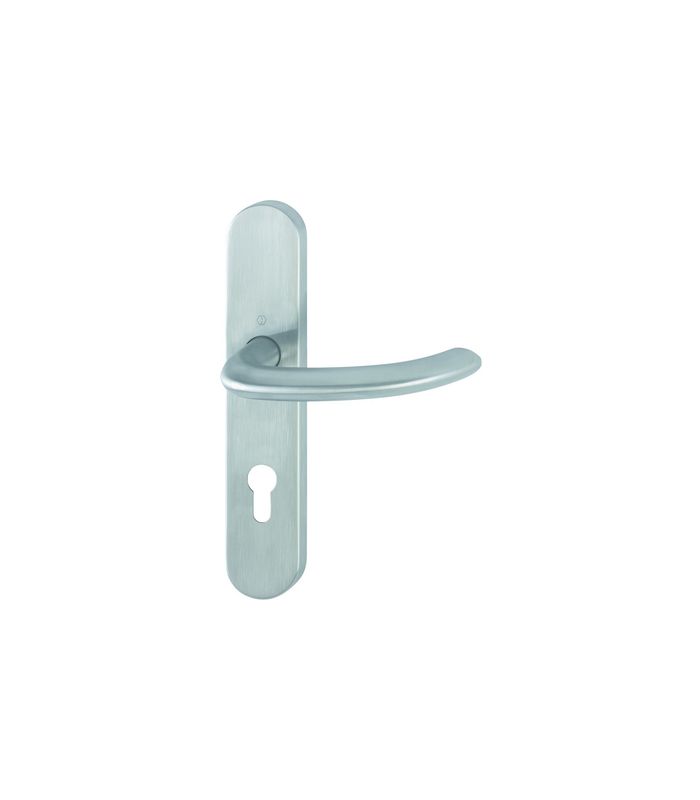 HOPPE Drückergarnitur Marseille E1138/353H, Langschild, oval, Profilzylinder gelocht, Entfernung 72mm, Vierkant 8mm, Türstärke 40 - 45mm, Befestigungstechnik mit Stütznocken, grau, edelstahl matt