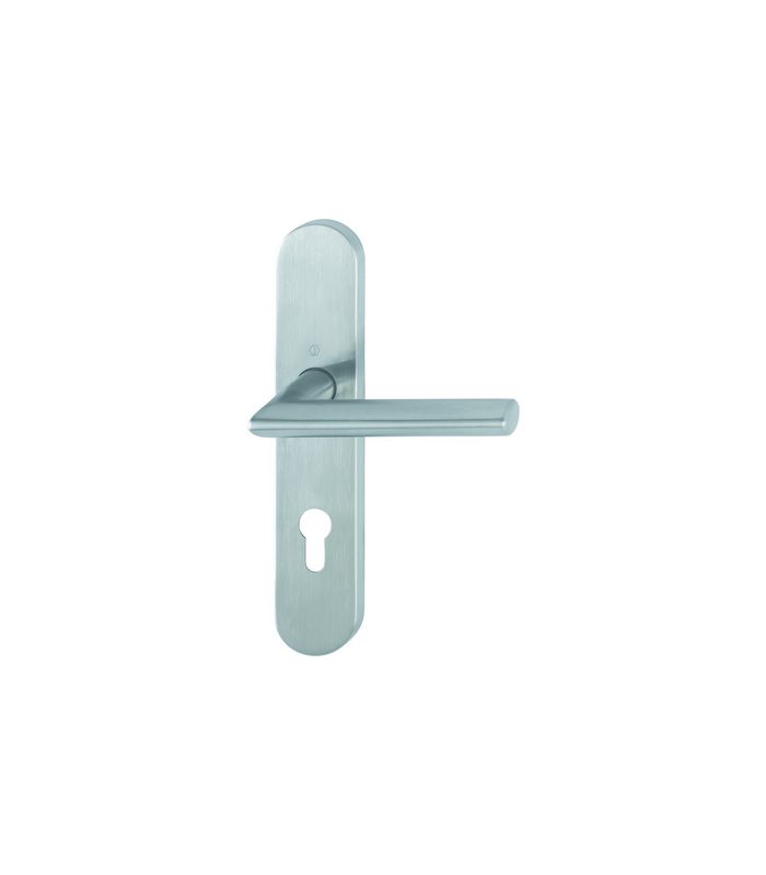 HOPPE Drückergarnitur Stockholm FS-E1140/353H, Langschild, oval, Profilzylinder gelocht, Entfernung 72mm, Vierkant 9mm, Türstärke 40 - 65mm, Befestigungstechnik mit Stütznocken, grau, edelstahl matt