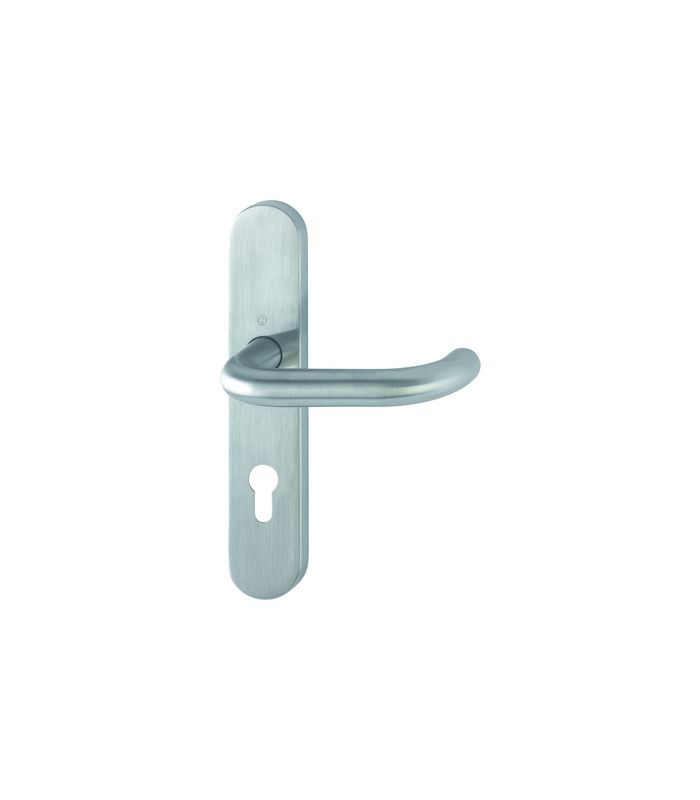 HOPPE Drückergarnitur Paris FS-E138/353H, Langschild, oval, Profilzylinder gelocht, Entfernung 72mm, Vierkant 9mm, Türstärke 40 - 65mm, Befestigungstechnik mit Stütznocken, grau, edelstahl matt