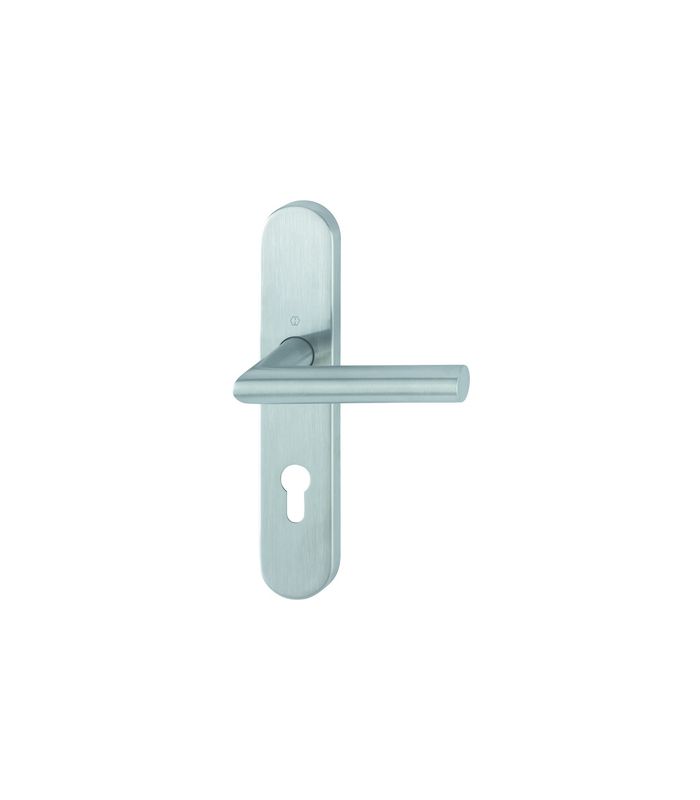 HOPPE Drückergarnitur Amsterdam FS-E1400/353H, Langschild, oval, Profilzylinder gelocht, Entfernung 72mm, Vierkant 9mm, Türstärke 40 - 65mm, Befestigungstechnik mit Stütznocken, grau, edelstahl matt