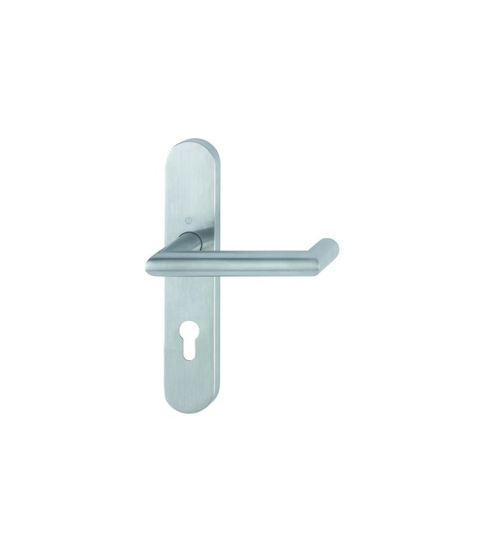 HOPPE Drückergarnitur Rotterdam FS-E1401/353H, Langschild, oval, Profilzylinder gelocht, Entfernung 72mm, Vierkant 9mm, Türstärke 40 - 65mm, Befestigungstechnik mit Stütznocken, grau, edelstahl matt