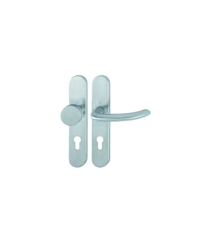HOPPE Wechselgarnitur Marseille FS-E58/353H/1138, Langschild, oval, Profilzylinder gelocht, Entfernung 72mm, Vierkant 9mm, Türstärke 40 - 65mm, Befestigungstechnik mit Stütznocken, grau, edelstahl matt