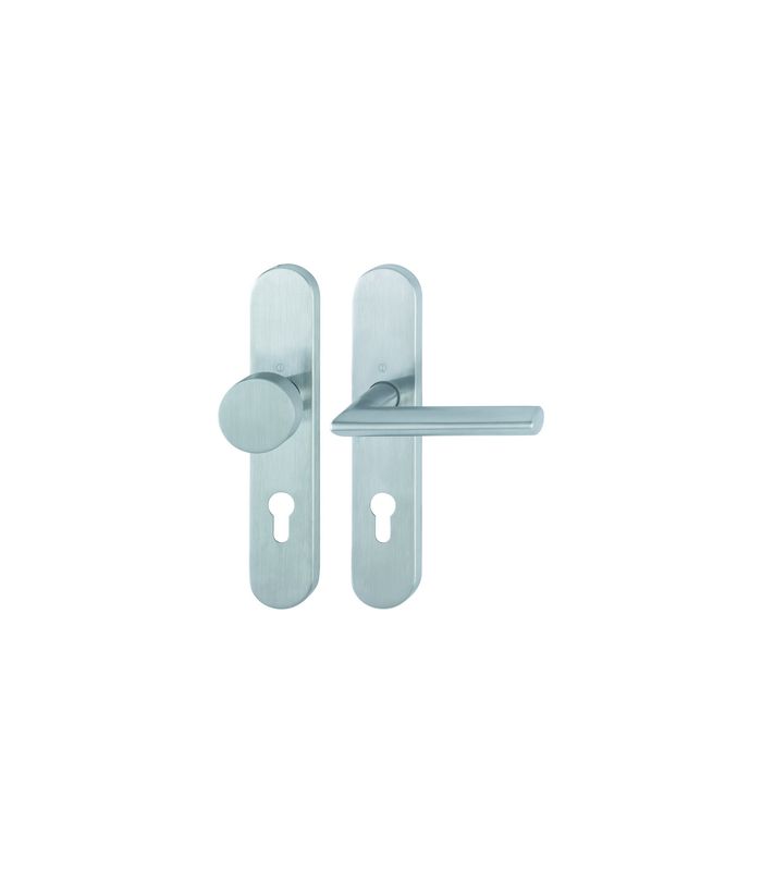 HOPPE Wechselgarnitur Stockholm FS-E58/353H/1140, Langschild, oval, Profilzylinder gelocht, Entfernung 72mm, Vierkant 9mm, Türstärke 40 - 65mm, Befestigungstechnik mit Stütznocken, grau, edelstahl matt