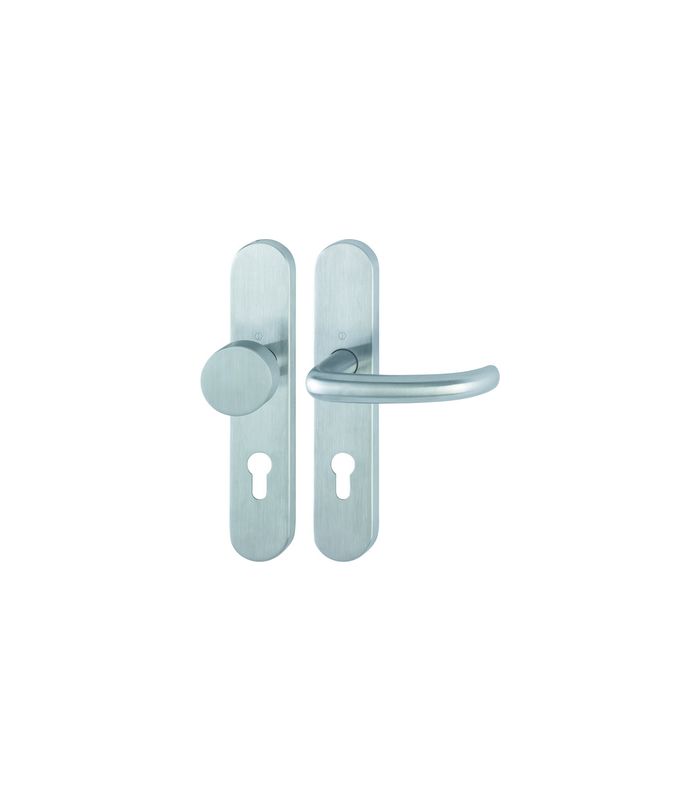 HOPPE Wechselgarnitur San Francisco FS-E58/353H/1301, Langschild, oval, Profilzylinder gelocht, Entfernung 72mm, Vierkant 9mm, Türstärke 40 - 65mm, Befestigungstechnik mit Stütznocken, grau, edelstahl matt