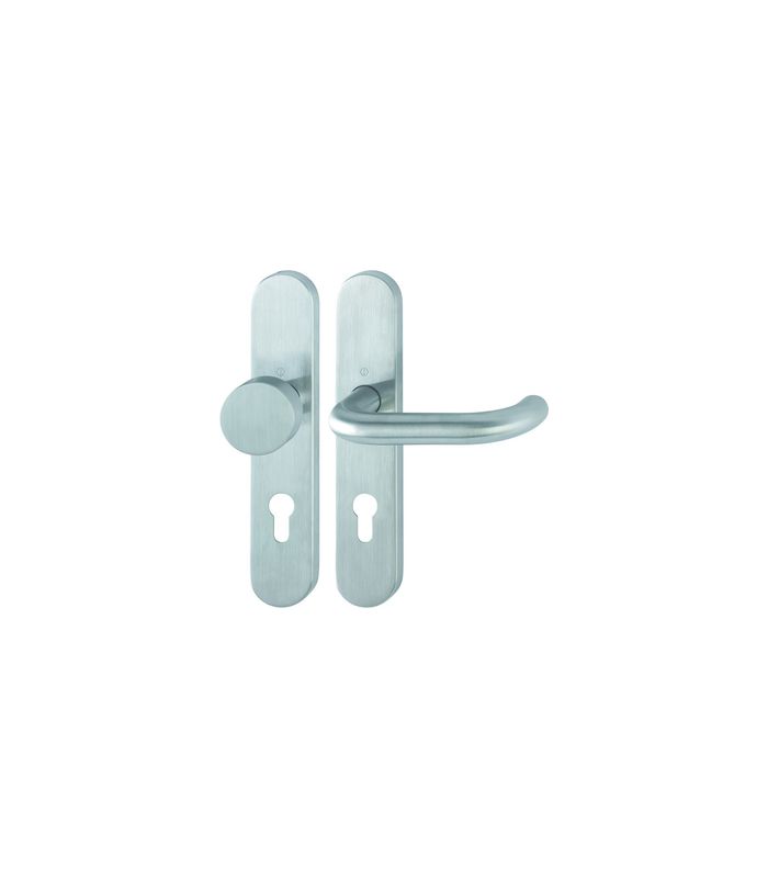 HOPPE Wechselgarnitur Paris FS-E58/353H/138, Langschild, oval, Profilzylinder gelocht, Entfernung 72mm, Vierkant 9mm, Türstärke 40 - 65mm, Befestigungstechnik mit Stütznocken, grau, edelstahl matt