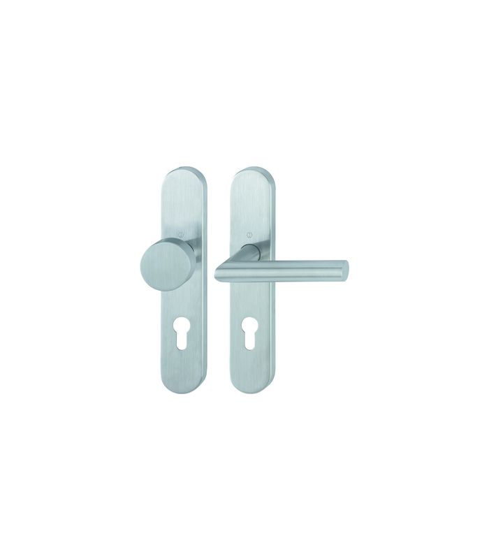HOPPE Wechselgarnitur Amsterdam FS-E58/353H/1400, Langschild, oval, Profilzylinder gelocht, Entfernung 72mm, Vierkant 9mm, Türstärke 40 - 65mm, Befestigungstechnik mit Stütznocken, grau, edelstahl matt