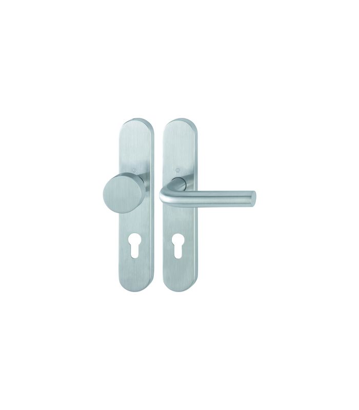 HOPPE Wechselgarnitur Bonn FS-E58/353H/150, Langschild, oval, Profilzylinder gelocht, Entfernung 72mm, Vierkant 9mm, Türstärke 40 - 65mm, Befestigungstechnik mit Stütznocken, grau, edelstahl matt