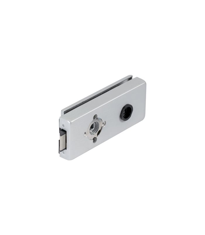 DORMA-Glas Ganzglastürschloss 10.006, WC gelocht, 8-10mm, DIN Links-Rechts, silberfarbig satiniert, mit Flüsterfalle