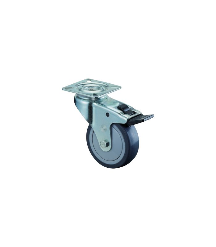 Lenkrolle, mit Totalfestst., Ø 75, B 25mm A320.A85,50kg, mit Platte, grau