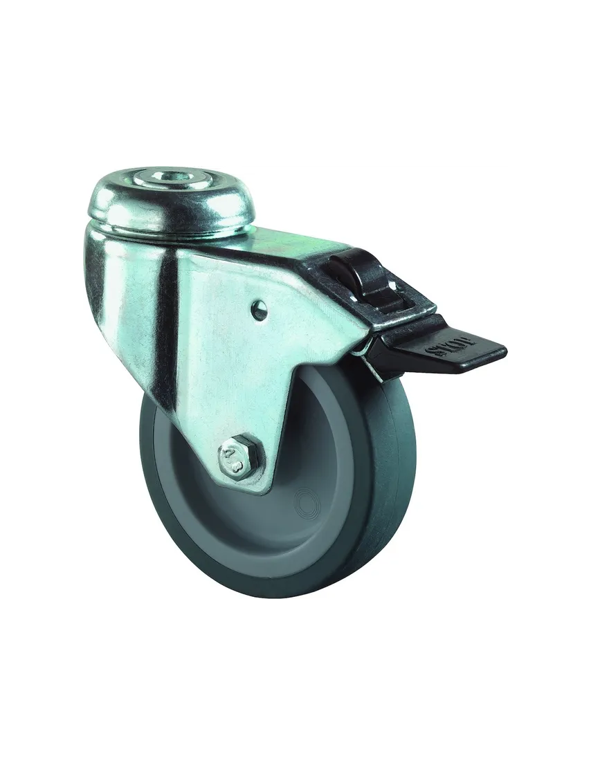 Lenkrolle, mit Feststeller, Ø 75, B 24mm A121.A80,50kg, mit Rückenloch, grau